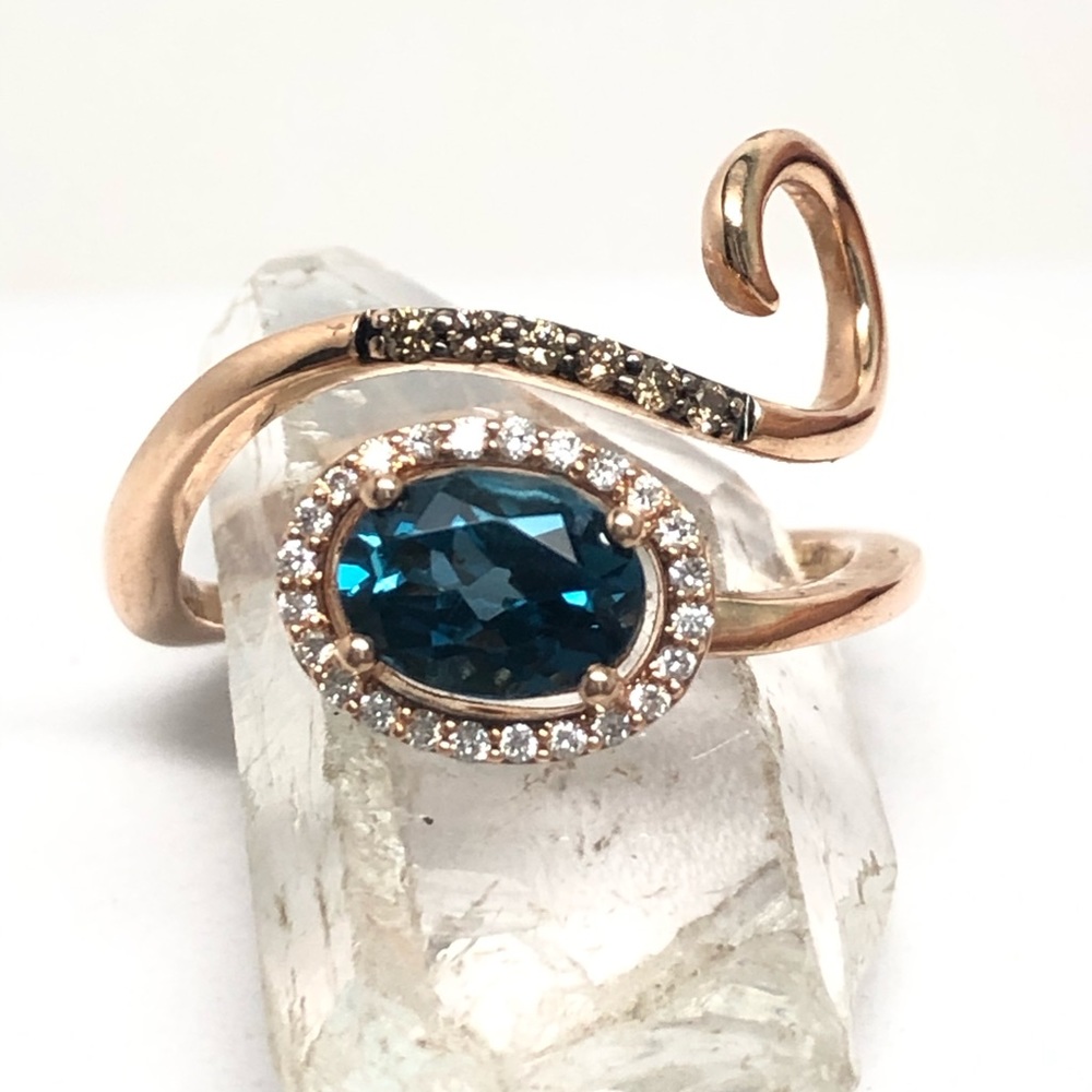 LeVian 14K Deep Sea Blue Topaz Diamond Ring